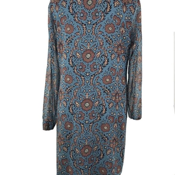 *Cabi # 3295 Provincial Floral Shift Dress Womens  Blue Brown Shee… - Picture 5 of 7